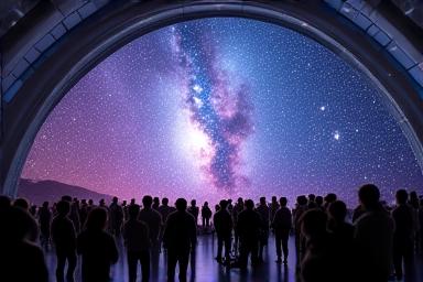 Interieur van een planetarium met Stellartrek software visualisatie